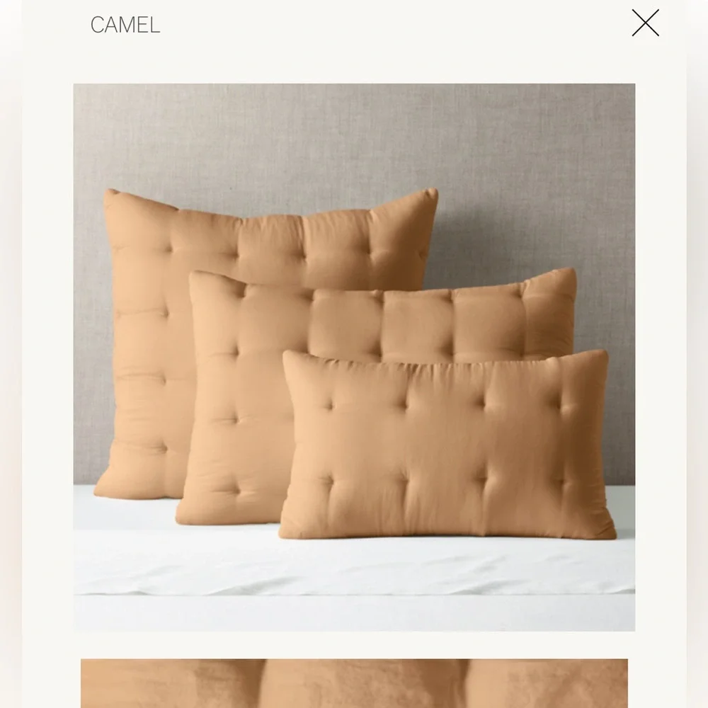 Restoration Hardware silk tufted stitch sham Euro camel 100% silk NWOT 26 x 26